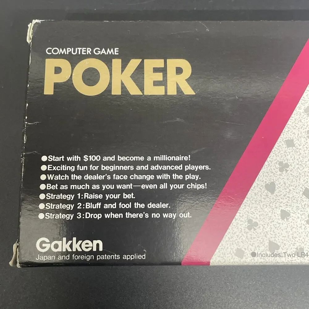 Vintage Poker Game Gakken Computer Electronic Made in Japan Box Instructions